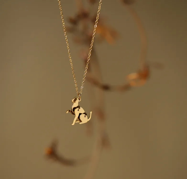 Book and Cat Waterproof 304 Stainless Steel and18K Gold Plated Necklace