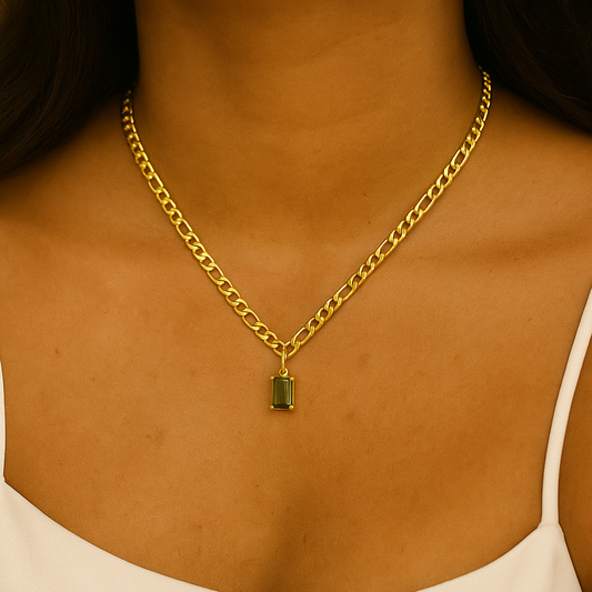 Olive Green Elegant 18K Gold Letter 304 Stainless Steel Necklace