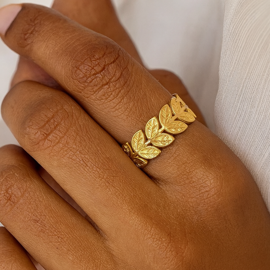 Leaf 304 Stainless Steel 18K Gold Plated Ring