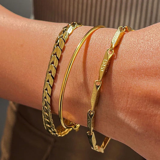 Luxury 18K Gold Plated Stainless Steel Flat Snake Chain Bracelet