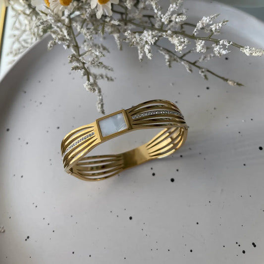 Basic Commute Solid Color 304 Stainless Steel 18K Gold Plated Acrylic Zircon Bangle