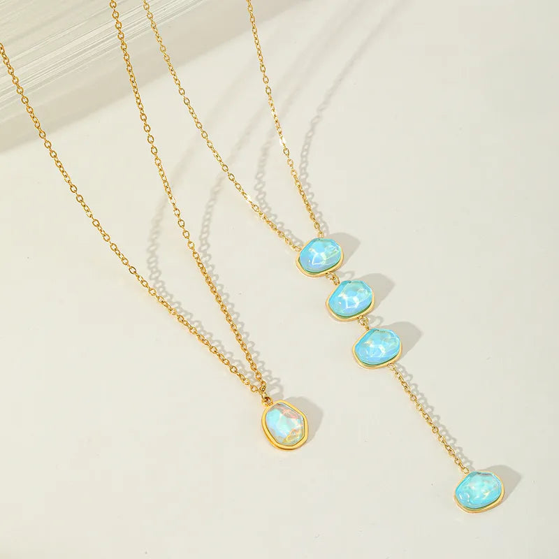 Modern Style Irregular Geometric 304 Stainless Steel Zircon 18K Gold Plated Plating Inlay Pendant Necklace