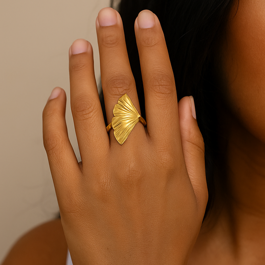 Tropical Leaf 18K Gold Leaf 304 Stainless Steel Open Ring