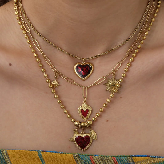 Romantic Street Fashion 18K Gold Plated 304 Stainless Steel Heart Sun Pendant Necklace