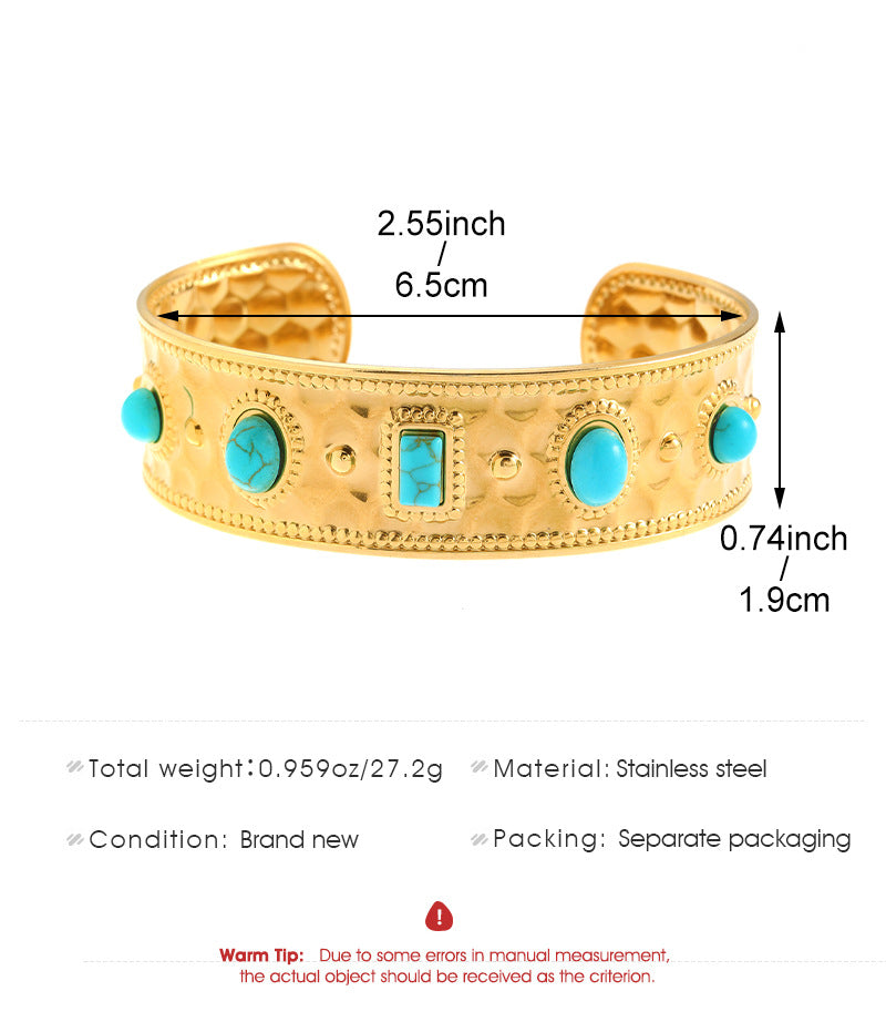 Elegant Retro Geometric 304 Stainless Steel Turquoise 18K Gold Plated Plating Rings Bracelets Earrings