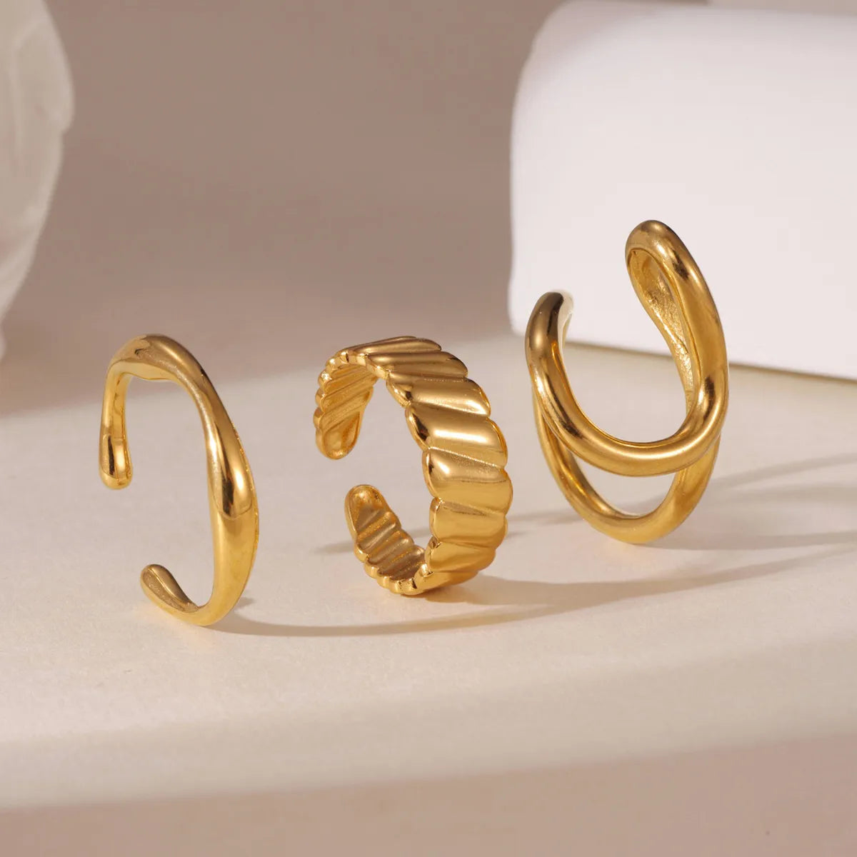 Three Piece Set Irregular Wave Line 18K Gold Plated Stainless Steel Unique Ring Set