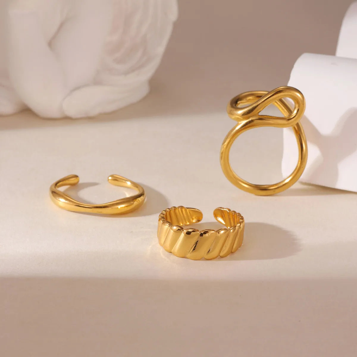 Three Piece Set Irregular Wave Line 18K Gold Plated Stainless Steel Unique Ring Set