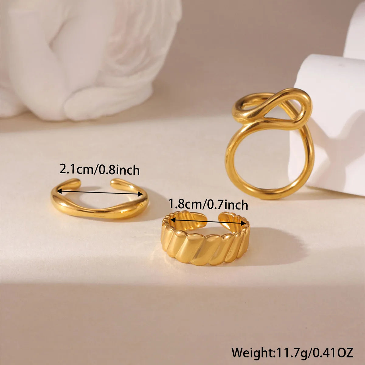 Three Piece Set Irregular Wave Line 18K Gold Plated Stainless Steel Unique Ring Set