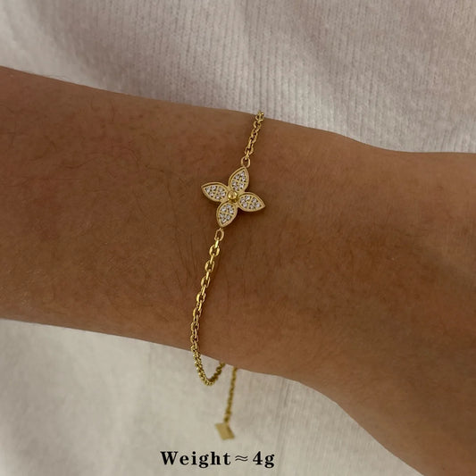 Dainty Four Leaf Clover 16K Gold Plated 304 Stainless Steel Bracelet