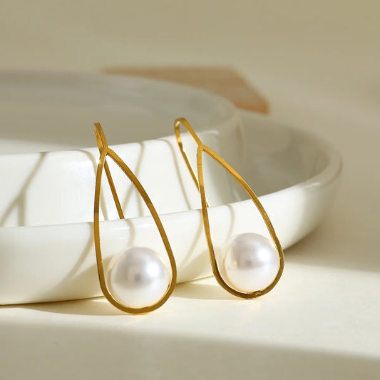 Pearl Embedded 18K Gold Plated Stainless Steel Earrings