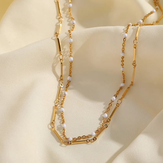 Pearl 18K Gold Plated 304 Stainless Steel Double Layer Necklace