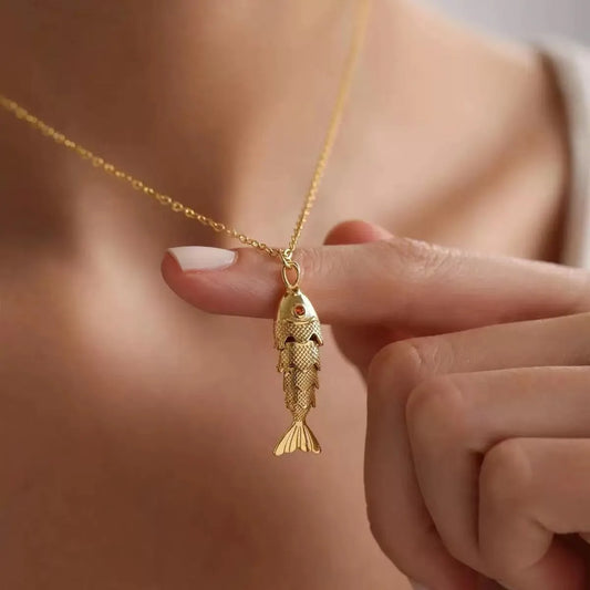 Swinging Fishy 18K Gold Plated Stainless Steel Necklace