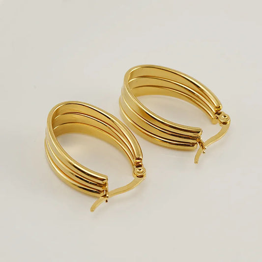 Retro Stripe Hollow Out 304 Stainless Steel 18K Gold Plated Stainless Steel Earrings