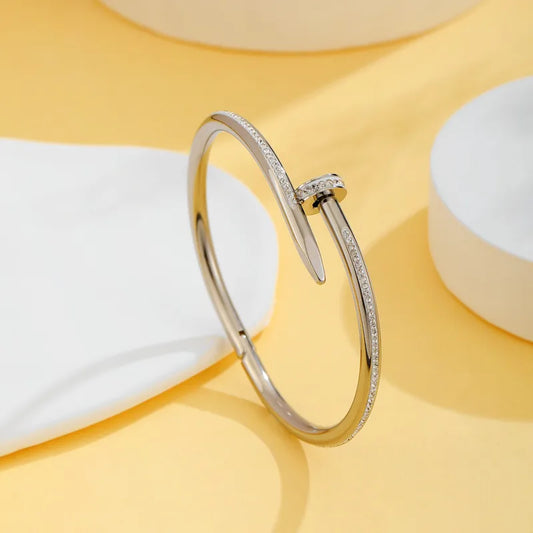 Silver Nail Bracelet 18K Gold Plated 304 Stainless Steel Bangle