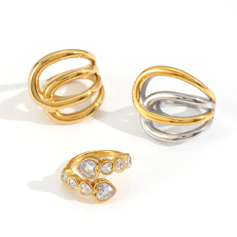 Hearts Around Style Geometric 304 Stainless Steel 18K Gold Plated Plating Ring