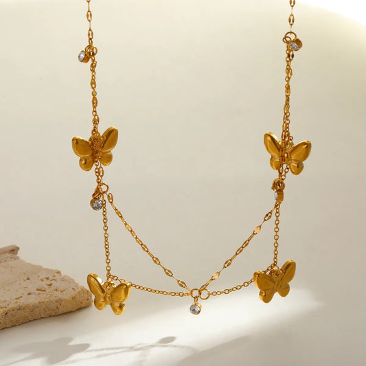 Luxurious Butterfly 18K Gold Plated Stainless Steel With Rhinestone Necklace