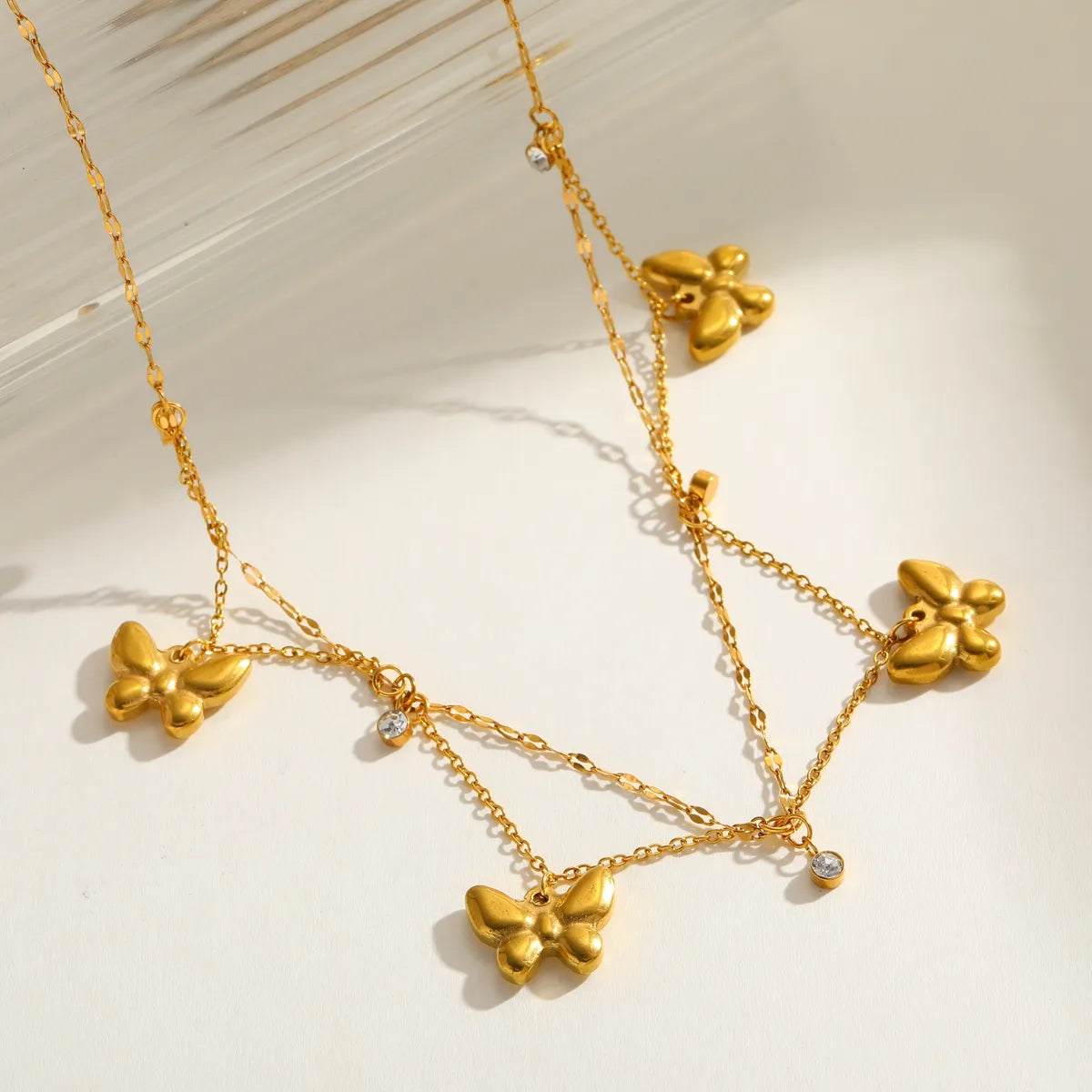Luxurious Butterfly 18K Gold Plated Stainless Steel With Rhinestone Necklace