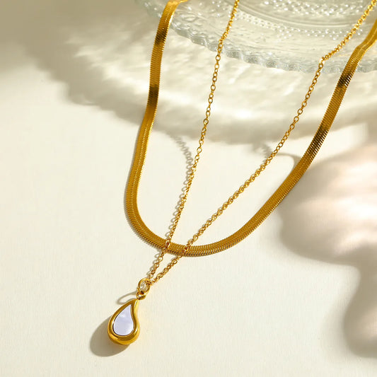 Waterdrop Double Layer Stainless Steel 18K Gold Plated Necklace