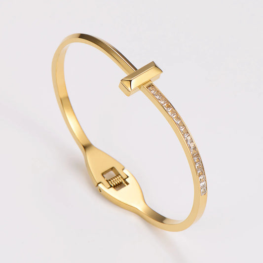 T-Shape 18K Gold Plated 304 Stainless Steel Style Bangle