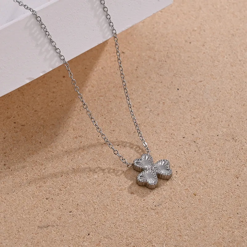 Silver Three Leaf Clover 304 Stainless Steel Rhinestones 18K Gold Chain Necklace