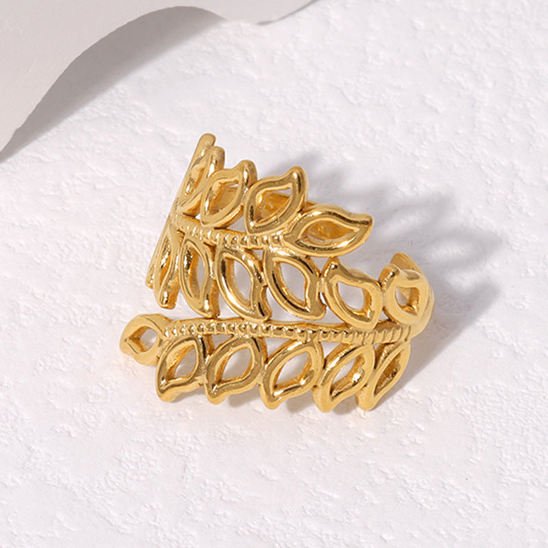 Leafy 304 Stainless Steel 18K Gold Plated Stainless Steel Ring