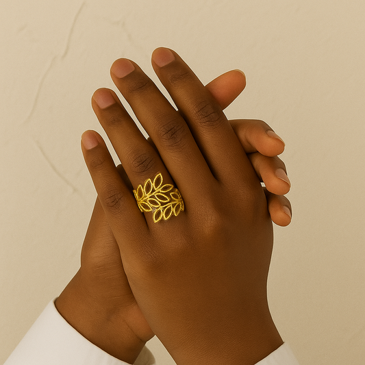 Leafy 304 Stainless Steel 18K Gold Plated Stainless Steel Ring