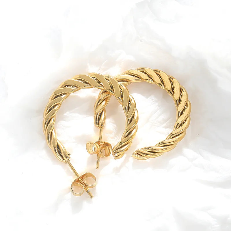 Twisted Solid 18K Gold Plated and Stainless Steel Earring