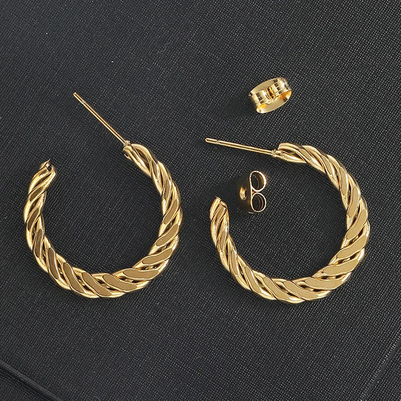 Twisted Solid 18K Gold Plated and Stainless Steel Earring