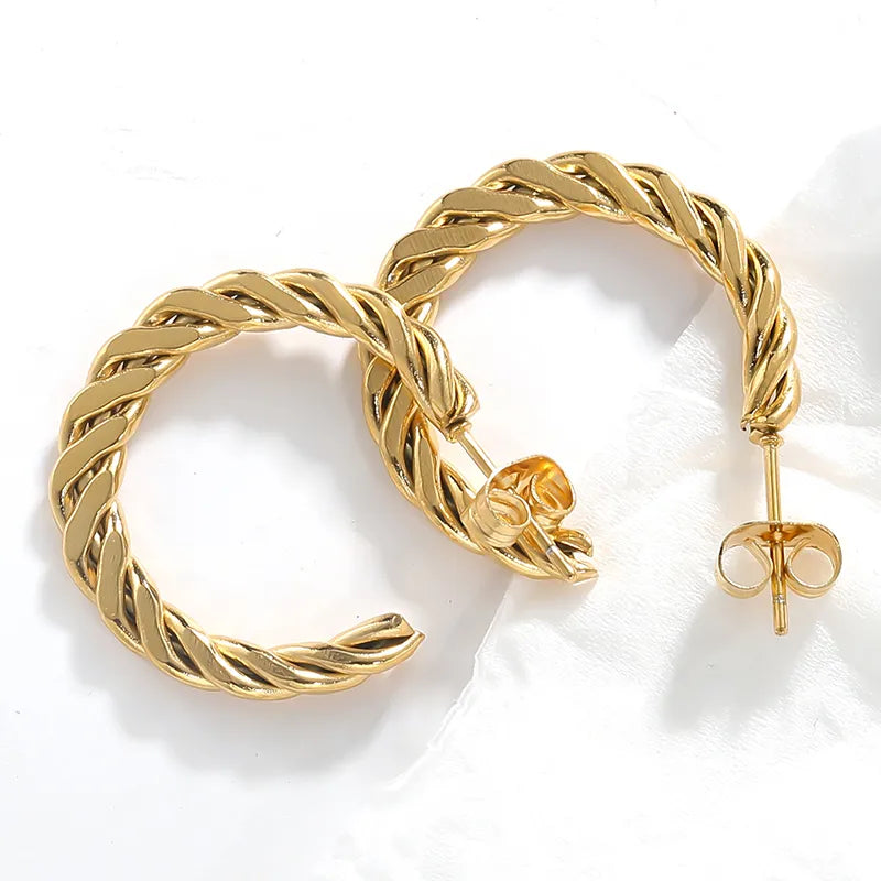 Twisted Solid 18K Gold Plated and Stainless Steel Earring