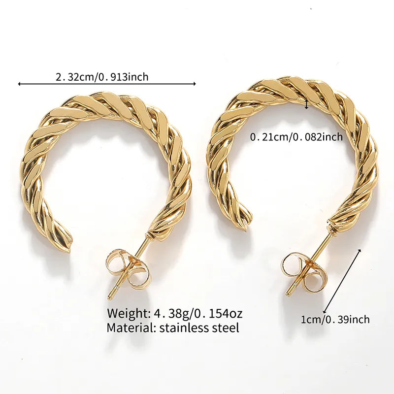 Twisted Solid 18K Gold Plated and Stainless Steel Earring