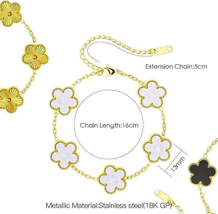 Lady Five-Leaf Flower 304 Stainless Steel 18K Gold Plated O-shaped Chain Bracelet