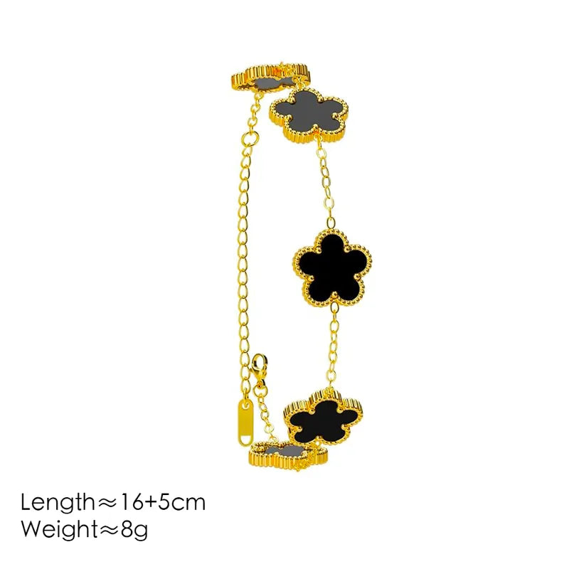 Lady Five-Leaf Flower 304 Stainless Steel 18K Gold Plated O-shaped Chain Bracelet
