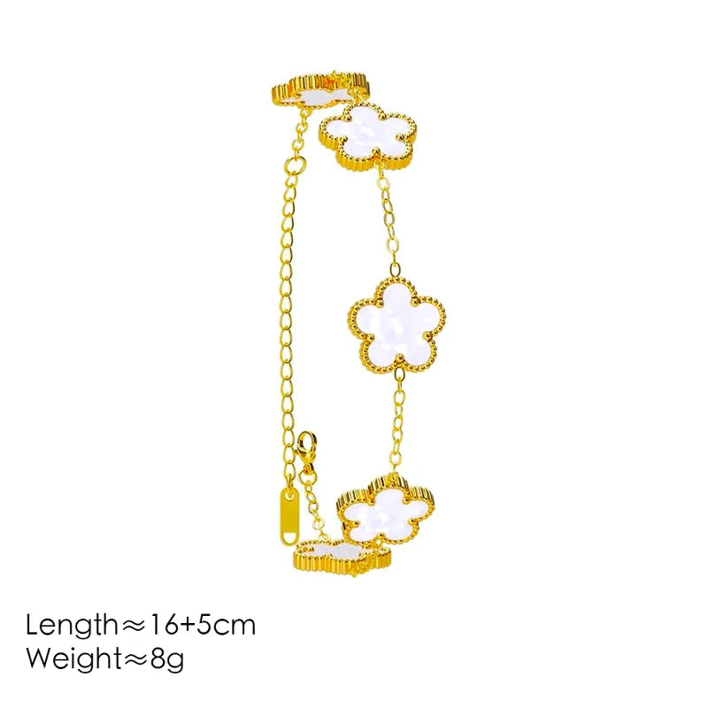 Lady Five-Leaf Flower 304 Stainless Steel 18K Gold Plated O-shaped Chain Bracelet