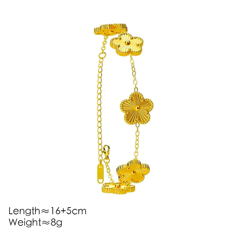 Lady Five-Leaf Flower 304 Stainless Steel 18K Gold Plated O-shaped Chain Bracelet