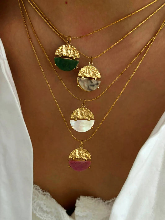 Nordic Style Simple Style Commute Round 316L Stainless Steel Natural Stone 18K Gold Plated Irregular Bamboo Necklace Pendant Necklace