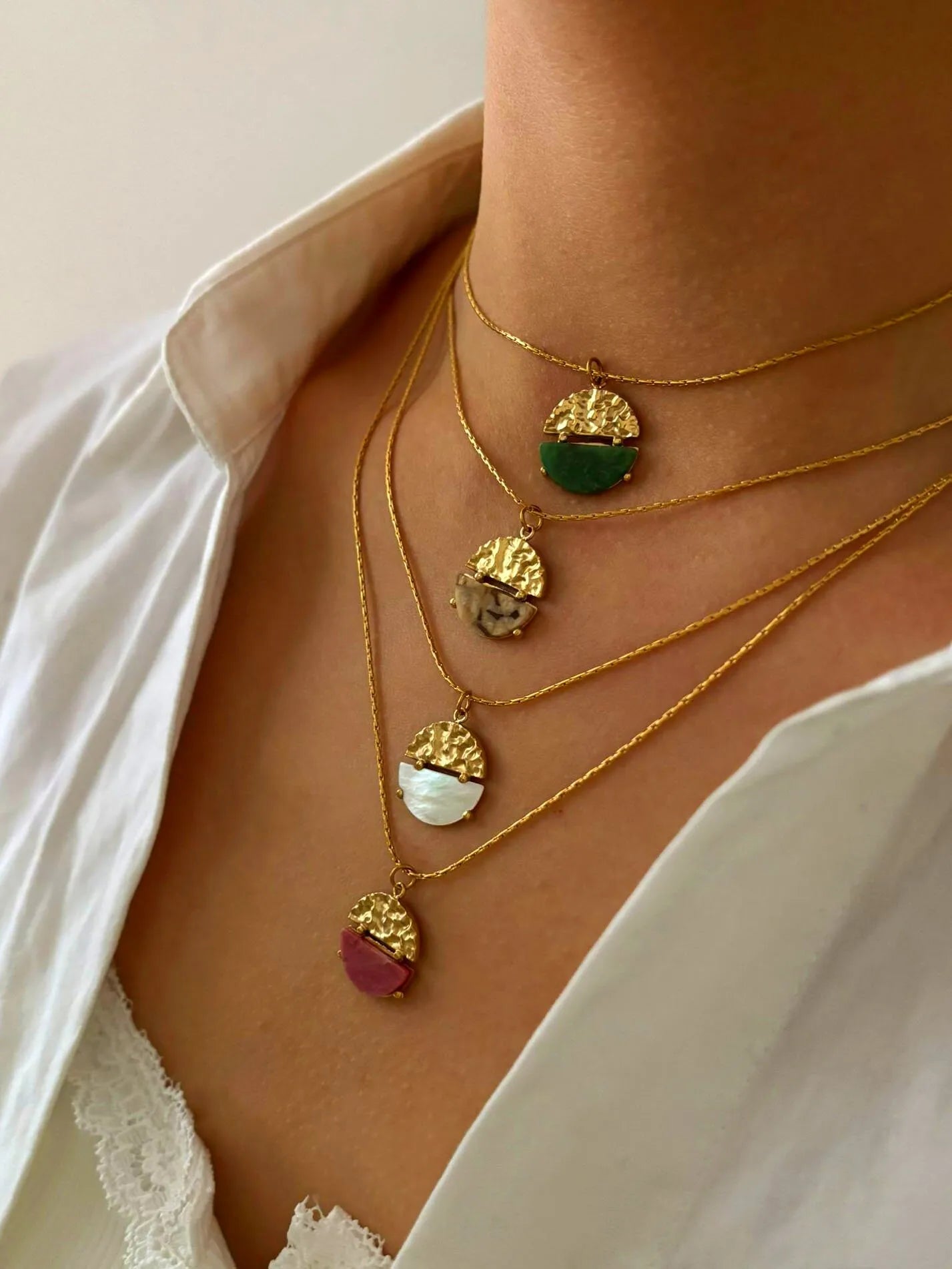 Nordic Style Simple Style Commute Round 316L Stainless Steel Natural Stone 18K Gold Plated Irregular Bamboo Necklace Pendant Necklace