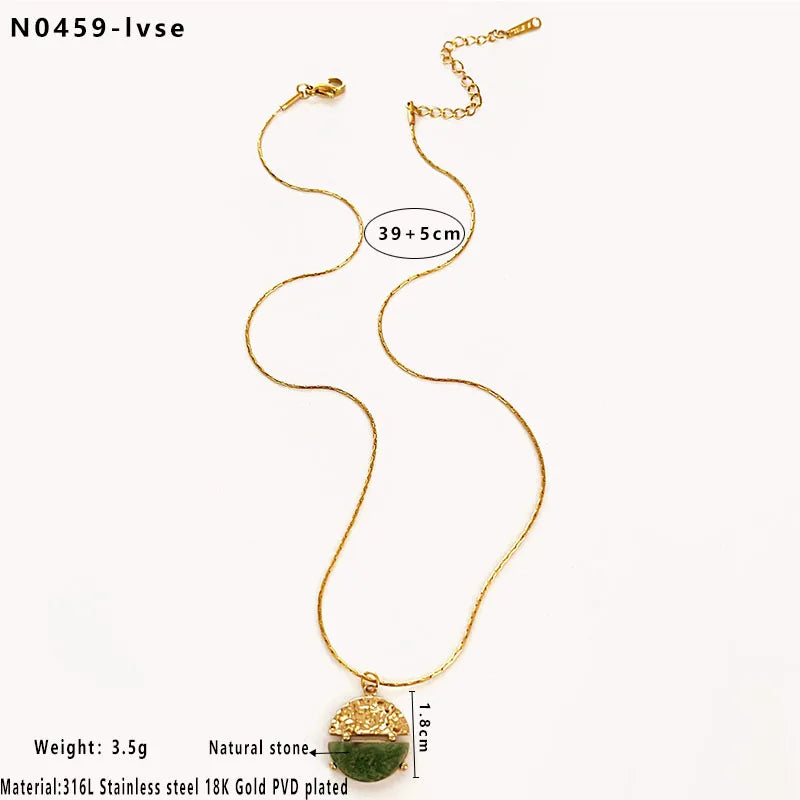 Nordic Style Simple Style Commute Round 316L Stainless Steel Natural Stone 18K Gold Plated Irregular Bamboo Necklace Pendant Necklace