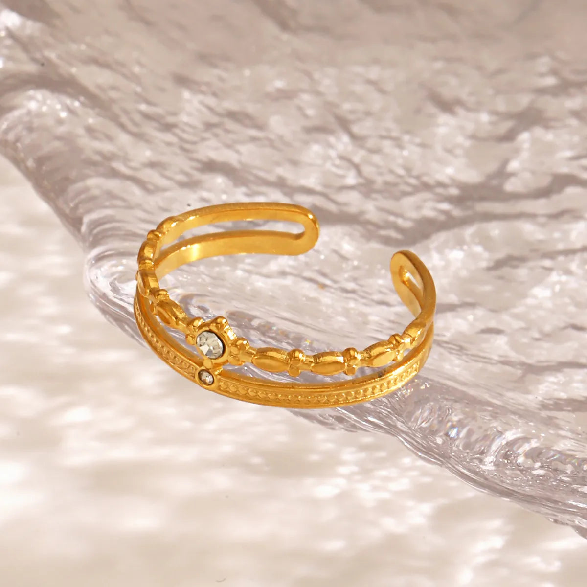 Diamond Designed 18K Gold Plated 304 Stainless Steel Open Ring