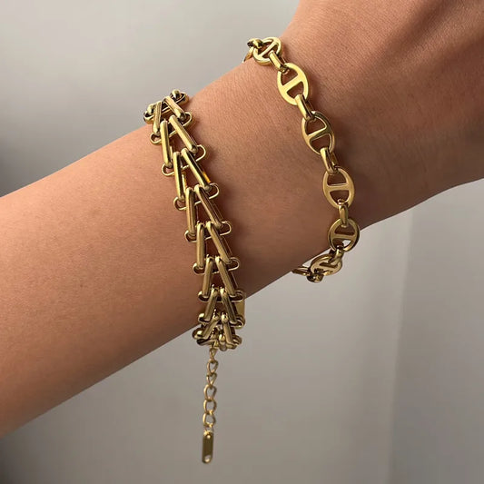 Geometric A-Line 18K Gold Plated Stainless Steel Bracelet