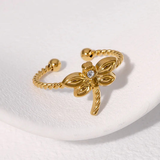 Dragonfly Open 18K Gold Plated and 304 Stainless Steel Ring