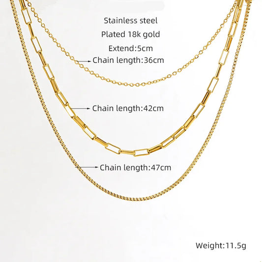 PaperClip Love Three Layered 18K Gold Plated and Stainless Steel Necklace