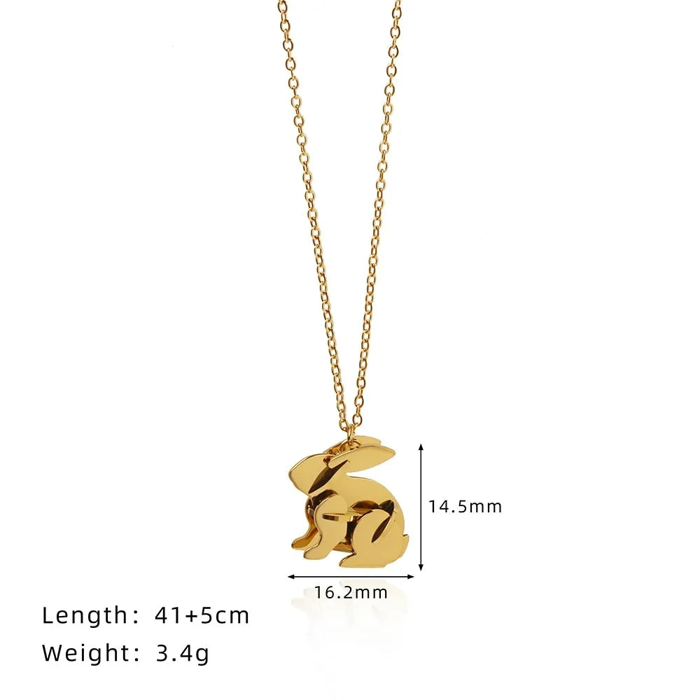 Rabbit 304 Stainless Steel 18K Gold Plated Cable Chain Pendant Necklace