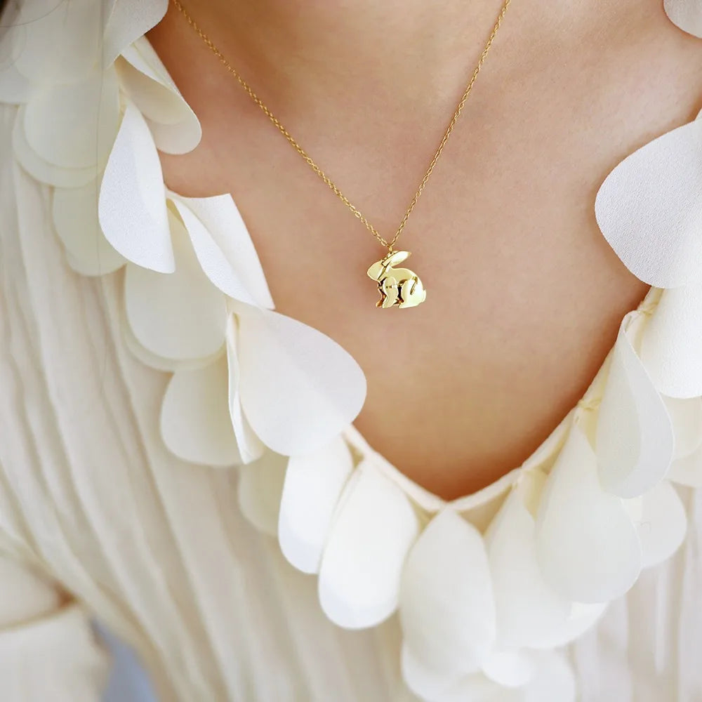 Rabbit 304 Stainless Steel 18K Gold Plated Cable Chain Pendant Necklace