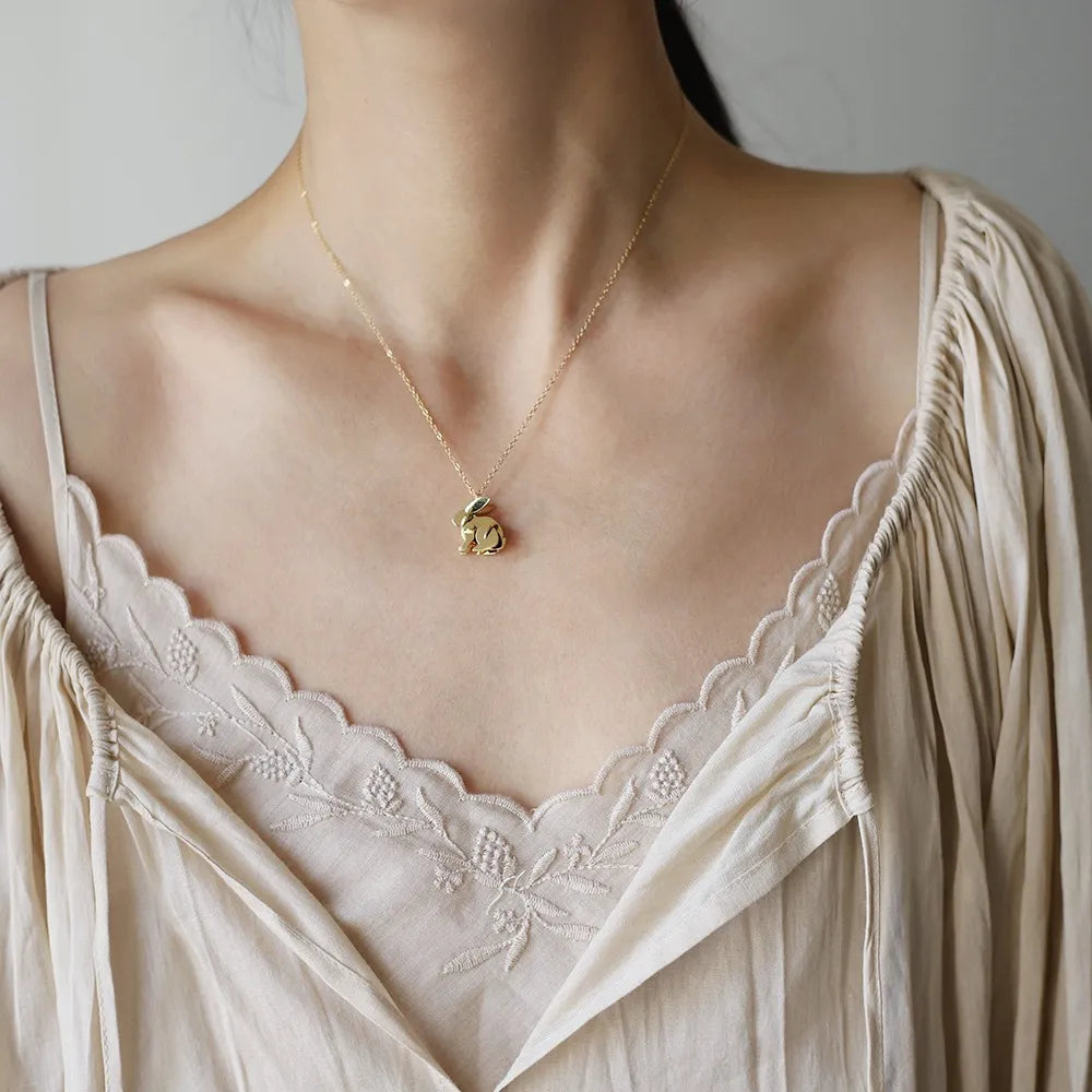 Rabbit 304 Stainless Steel 18K Gold Plated Cable Chain Pendant Necklace