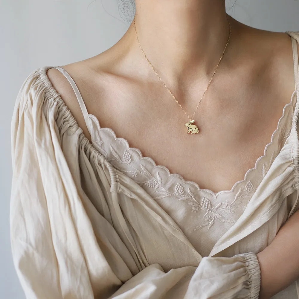 Rabbit 304 Stainless Steel 18K Gold Plated Cable Chain Pendant Necklace