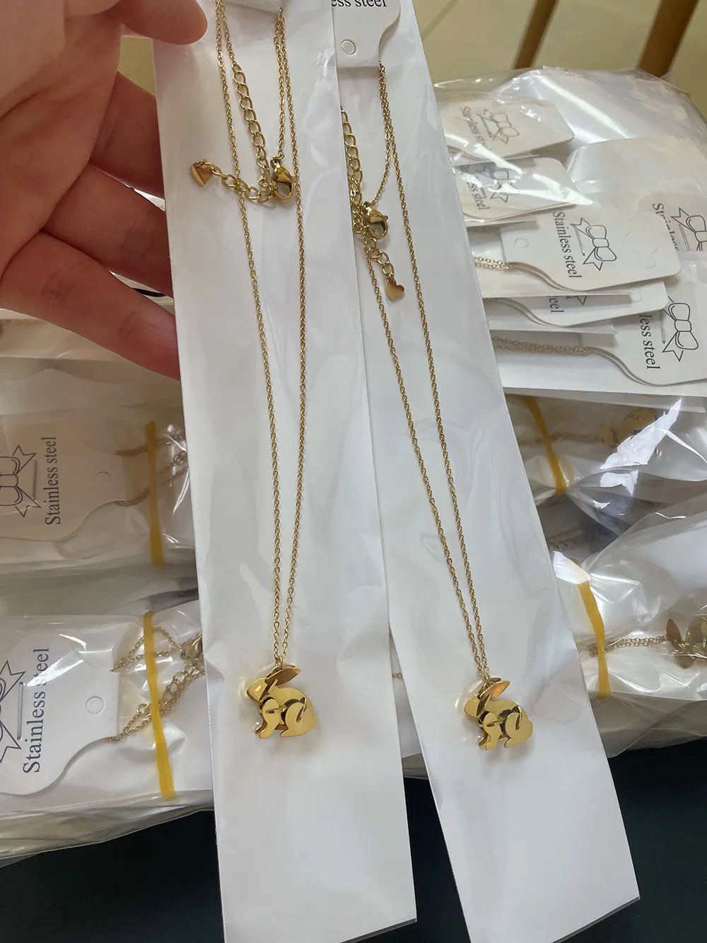 Rabbit 304 Stainless Steel 18K Gold Plated Cable Chain Pendant Necklace