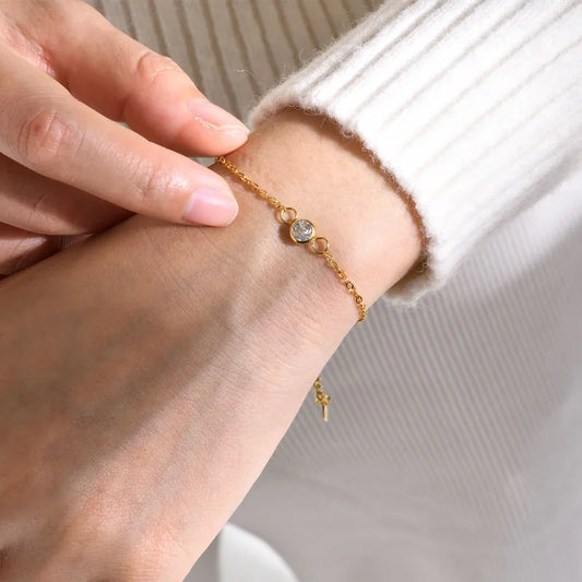 One Diamond  Style Water Droplets 201 Stainless Steel 18K Gold Plated Zircon Bracelet