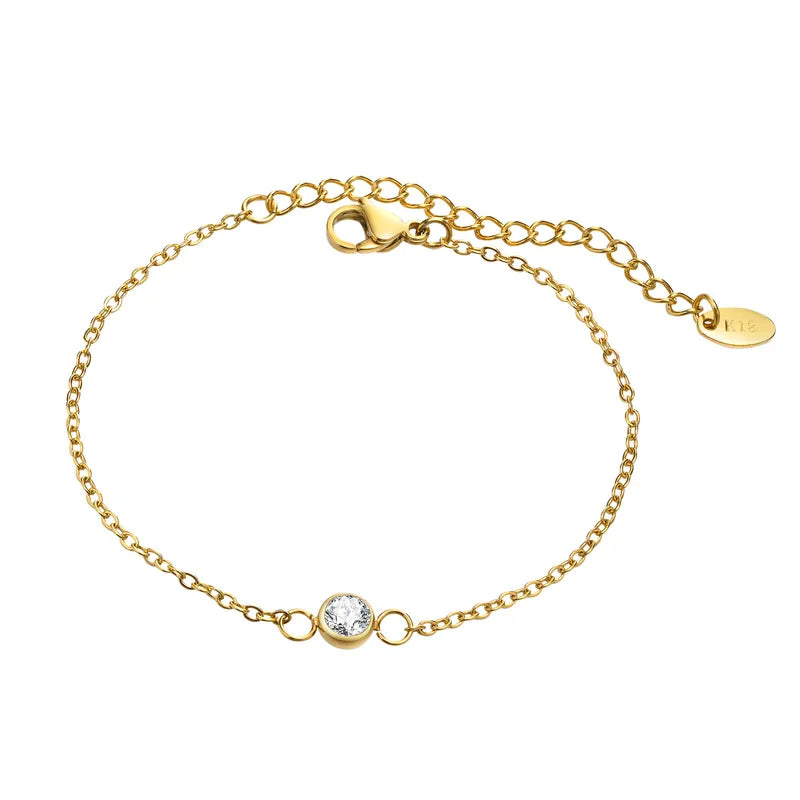 One Diamond Style Water Droplets 201 Stainless Steel 18K Gold Plated Zircon Bracelet