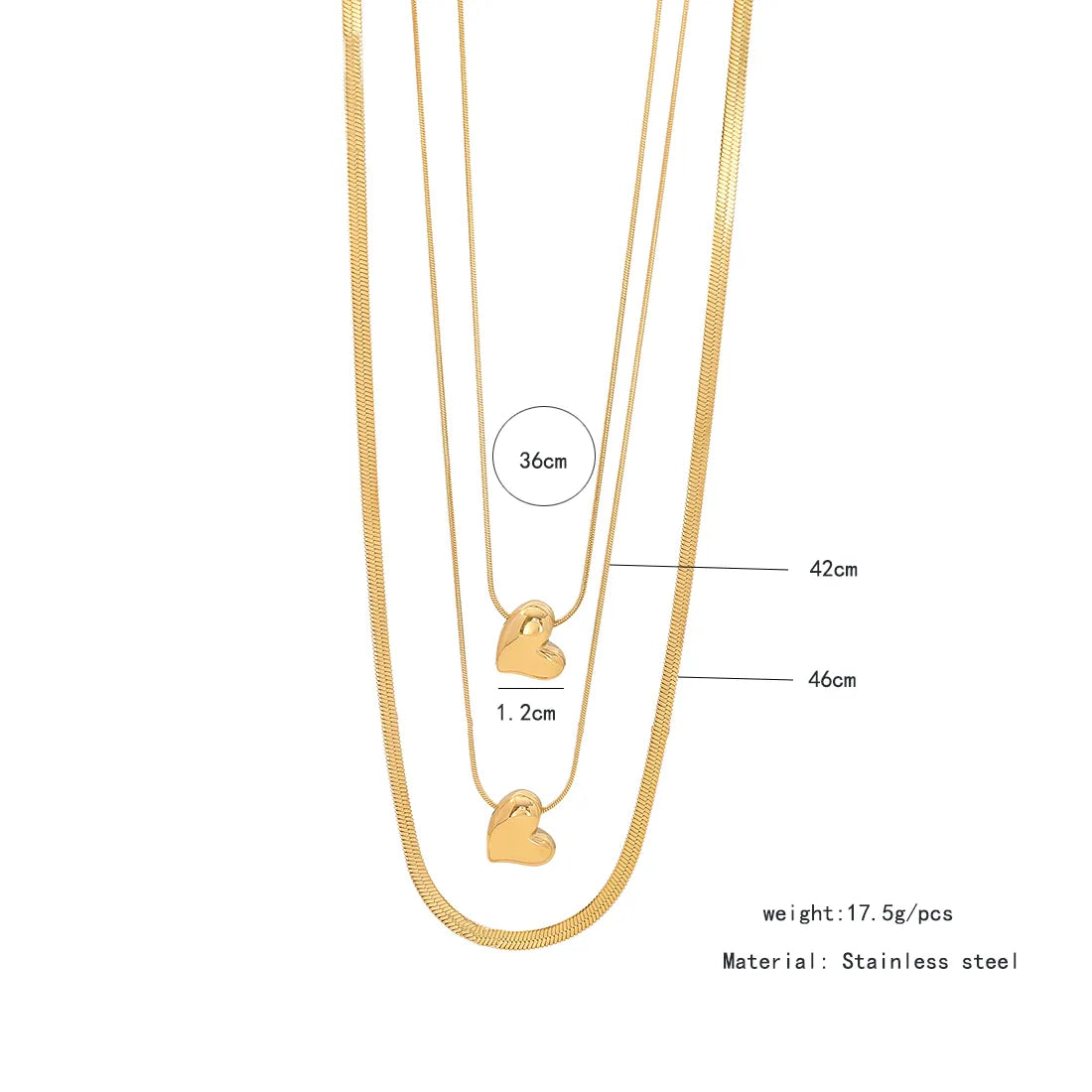 Double Layered Designed Heart 18K Gold Plated 304 Stainless Steel Necklace