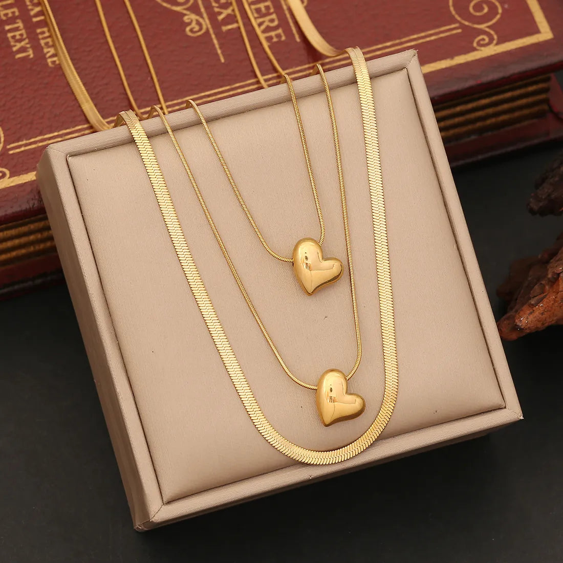 Double Layered Designed Heart 18K Gold Plated 304 Stainless Steel Necklace